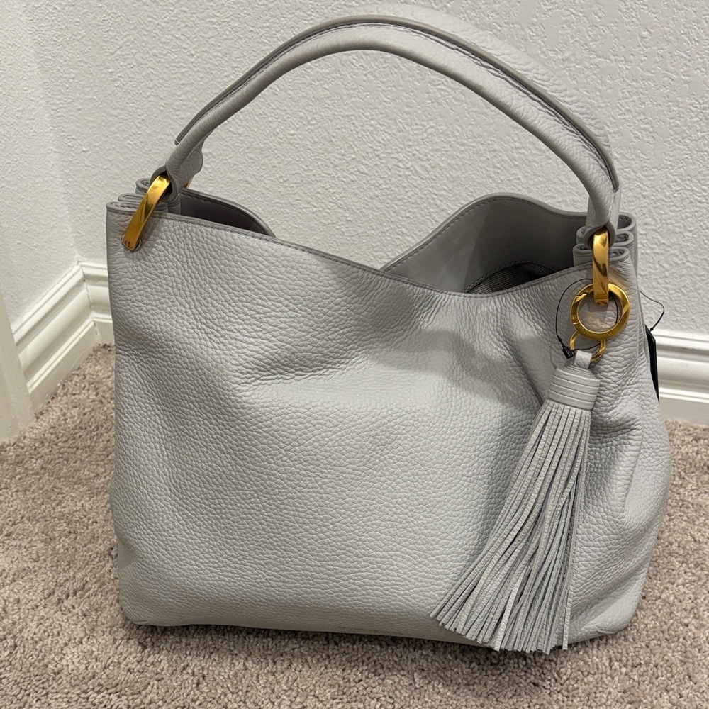 Donna Karan Light Gray Hobo Bag with Tassel - Picture 5 of 5